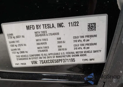 2023 Tesla Model X Dual Motor All-Wheel Drive/Standard Range from USA, damaged, VIN 7SAXCDE58PF371195